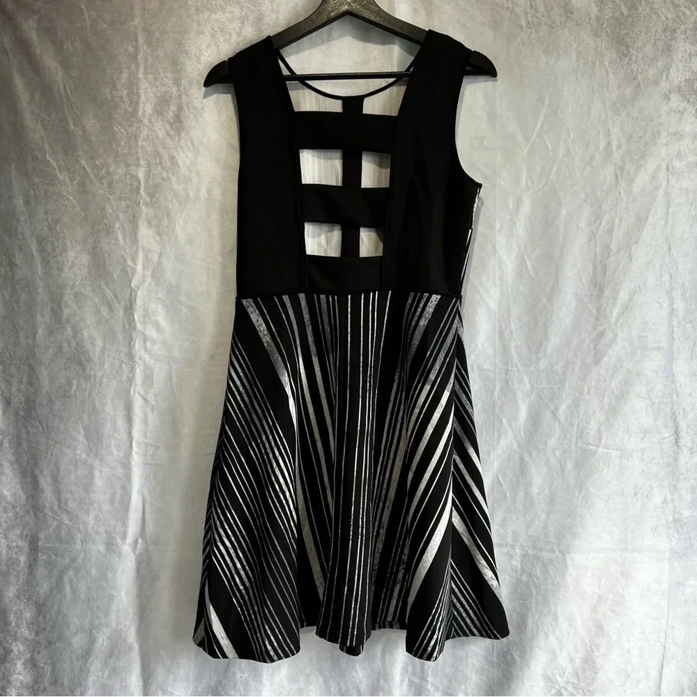 MARC New York Black Gray Vertical Stripes Sleeveless Fit and Flare Dress Size 4